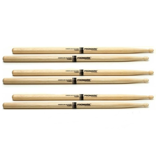Promark TX2BW American Hickory Wood Tip 2B Pro Mark 3 Pairs Drum Sticks