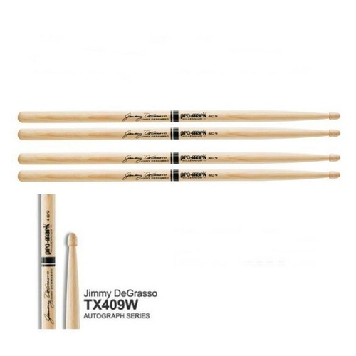 Promark Hickory 409 Jimmy DeGrasso Wood Tip Drumsticks TX409W , 2 Pairs
