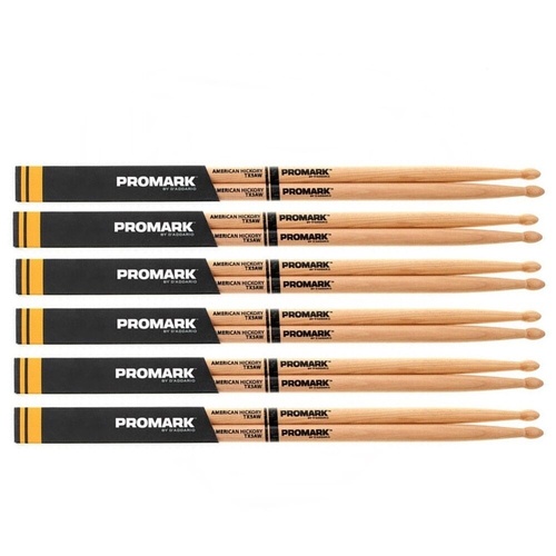 Promark TX5AW American Hickory Wood Tip 5A Pro Mark 6 Pairs Drum Sticks