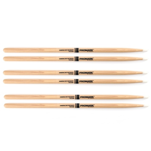 Promark TX7AN American Hickory Nylon Tip 7AN Pro Mark 3 Pairs Drum Sticks