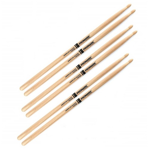 Promark TX7AW American Hickory Wood Tip 7A ,  3 Pairs Drum Sticks