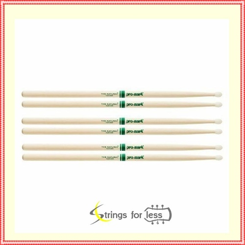 Promark The Natural American Hickory Nylon Tip 2BN - TXR2BN Drum Sticks 3 Pairs