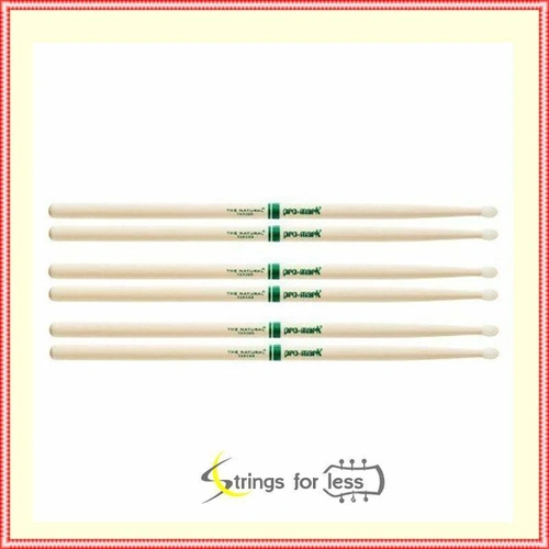 Promark The Natural American Hickory Nylon Tip 2BN - TXR2BN Drum Sticks 3 Pairs