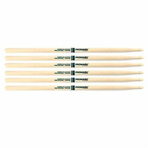 Promark TXR5AW - 5A Wood Tip Hickory Natural Drumsticks - 3 Pairs  Drum Sticks