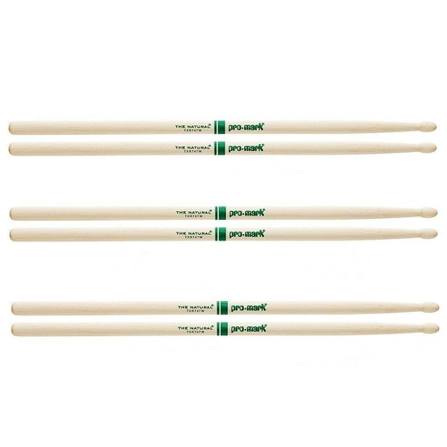 Promark The Natural American Hickory Wood Tip 747 - 3 Pairs Drum Sticks 