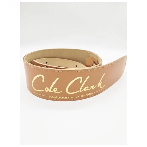 Cole Clark Guitar Strap Tan Leather Strap with Gold Logo