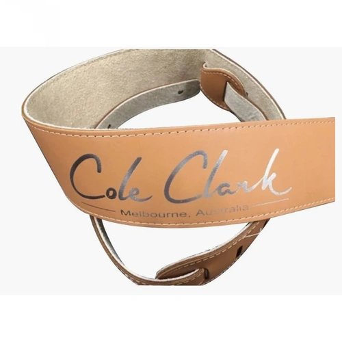 Cole Clark Guitar Strap - Leather - TAN with Silver Lettering