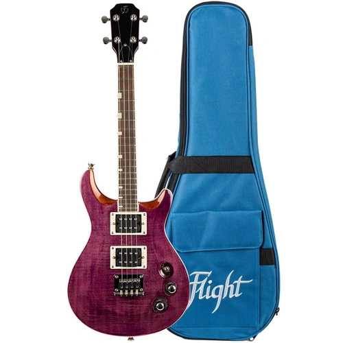 Flight Vanguard Tenor Electric Ukulele - Trans Purple : Double Cut, Solid Body