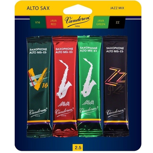 Vandoren Alto Sax Jazz Reed Mix Card 1 x  ZZ, V16, JAVA Red & Green Strength 2.5