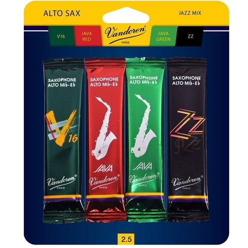 Vandoren Alto Sax Jazz Reed Mix Card 1 x  ZZ, V16, JAVA Red & Green Strength 2.5