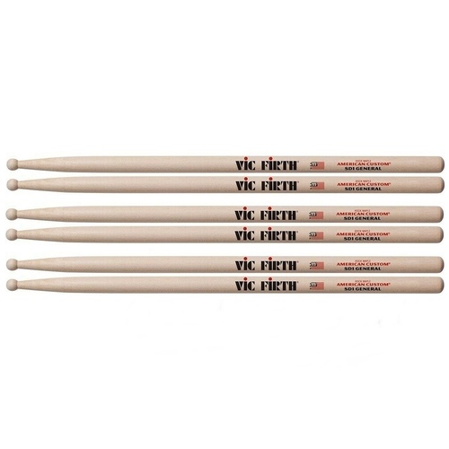 Vic Firth American Custom Drumsticks Wood Tip - General 3 Pairs