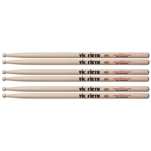 Vic Firth American Custom Drumsticks Wood Tip - General 3 Pairs