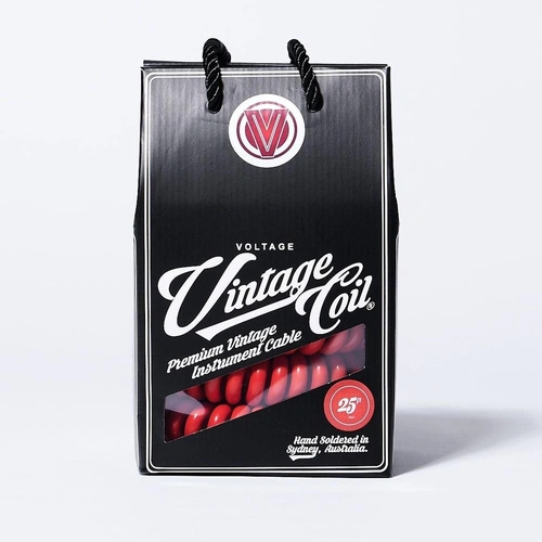 Voltage Vintage Coil 25ft Coiled Guitar Cable straight  / Right Angle  -  Red