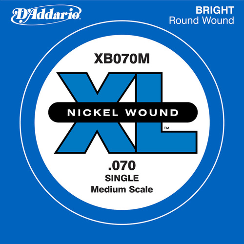 D'Addario XB070M Nickel Wound Bass Guitar Single String, Medium Scale, .070