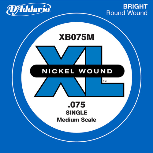 D'Addario XB075M Nickel Wound Bass Guitar Single String, Medium Scale, .075