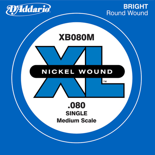 D'Addario XB080M Nickel Wound Bass Guitar Single String, Medium Scale, .080