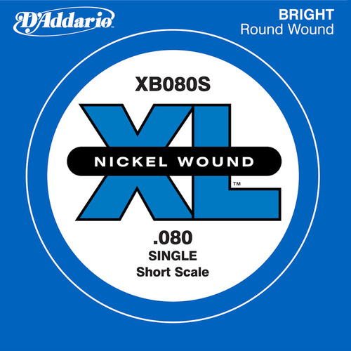 D'Addario XB080S Nickel Wound Bass Guitar Single String, Long Scale, .080