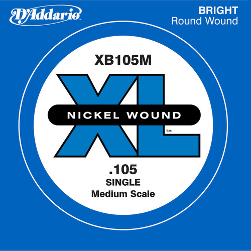 D'Addario XB105M Nickel Wound Bass Guitar Single String, Medium Scale, .105
