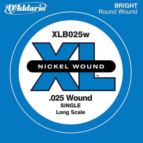 D'Addario XLB025W Nickel Wound Bass Guitar Single String, Long Scale, .025