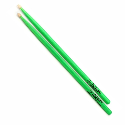 Zildjian 5A Acorn Neon Green Hickory Drumsticks Wood Acorn Tips 1 Pair