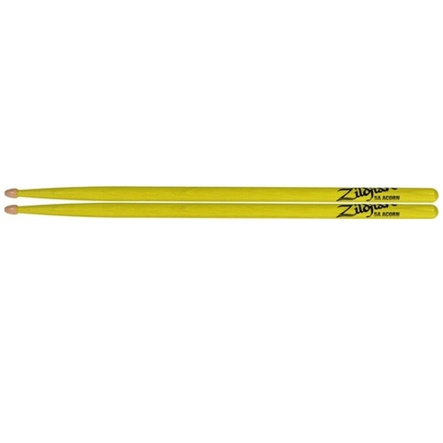 Zildjian 5A Acorn Neon Yellow Hickory Drumsticks Wood Acorn Tips 1 Pair