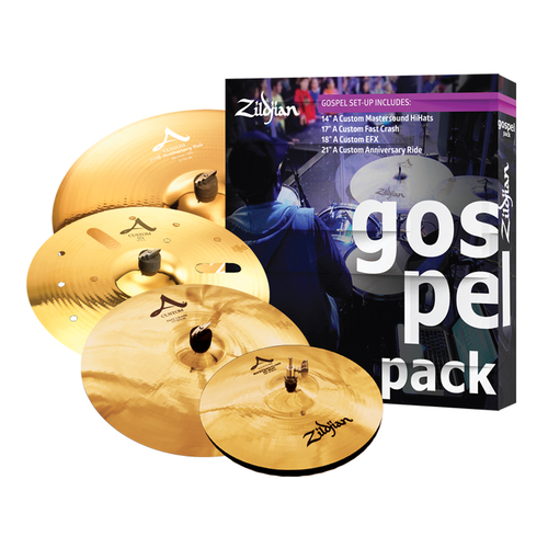 Zildjian A Custom Hihats/Fast Crash/EFX/Ride Brilliant Gospel Music Cymbal Pack