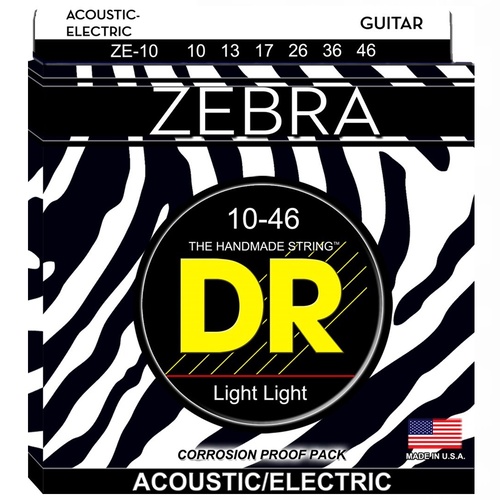 DR Zebra Acoustic-Electric Guitar Strings ZE-10 Lite Lite 10-46