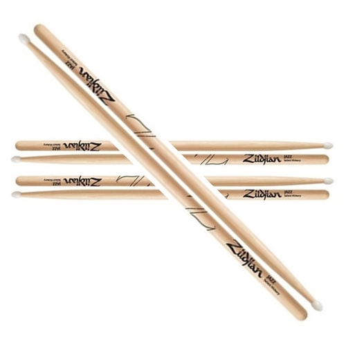 Zildjian Hickory  Series - Jazz Nylon  Tip Drumsticks - 3 Pairs