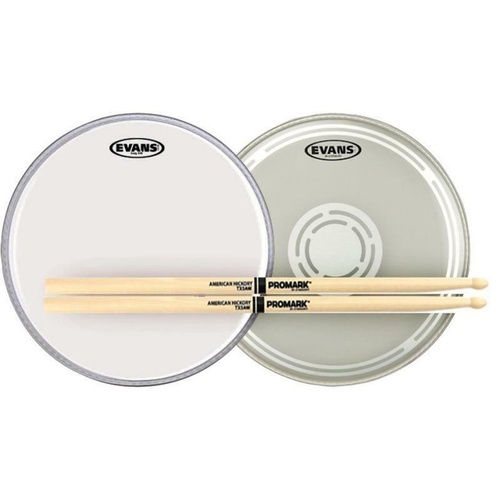 Evans EC Reverse Dot Snare Batter and Side Head Pack 12" + Pair Pro-Mark Sticks